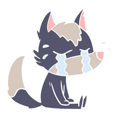 flat color style cartoon crying wolf