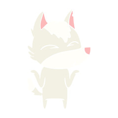 flat color style cartoon wolf shrugging shoulders
