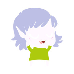happy flat color style cartoon elf girl