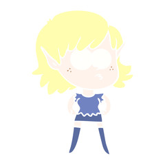 flat color style cartoon elf girl staring