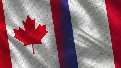 Canada and France - 3D illustration Two Flag Together - Fabric Texture