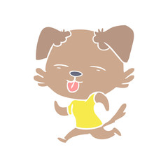 flat color style cartoon running dog sticking out tongue