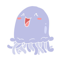 happy flat color style cartoon jellyfish