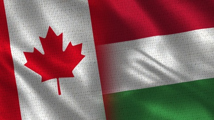 Canada and Hungary - 3D illustration Two Flag Together - Fabric Texture