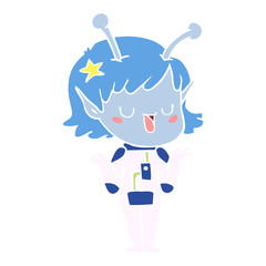 happy alien girl flat color style cartoon