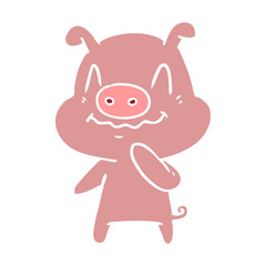 nervous flat color style cartoon pig