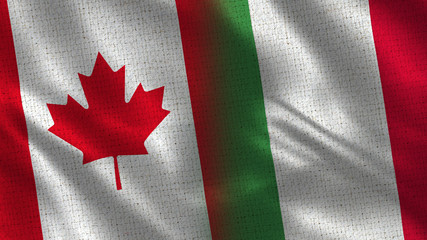 Canada and Italy- 3D illustration Two Flag Together - Fabric Texture