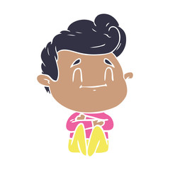happy flat color style cartoon man sitting