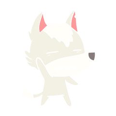 flat color style cartoon wolf waving showing teeth