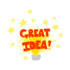 flat color illustration of a cartoon great idea light bulb symbol