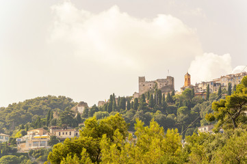 Fototapeta na wymiar Panoramic view of Roquebrune medieval village in a summer day