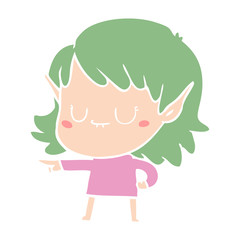 happy flat color style cartoon elf girl
