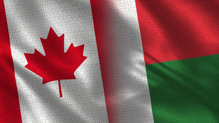 Canada and Madagascar - 3D illustration Two Flag Together - Fabric Texture