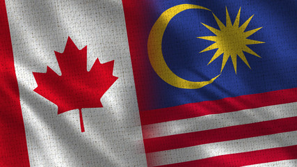 Canada and Malaysia - 3D illustration Two Flag Together - Fabric Texture