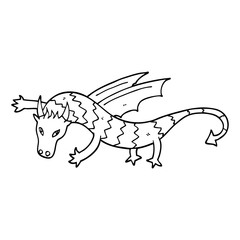 line drawing cartoon flying dragon