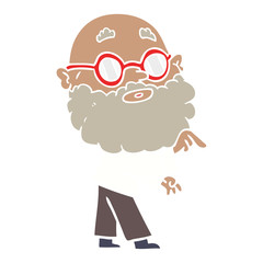 flat color style cartoon curious man with beard and glasses