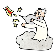 cartoon doodle god on cloud