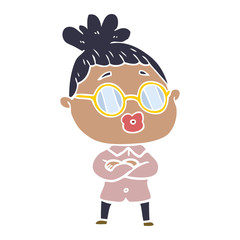 flat color style cartoon woman wearing spectacles