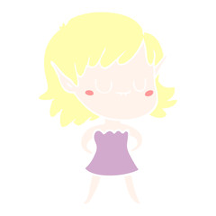 happy flat color style cartoon elf girl wearing dress