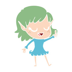 happy flat color style cartoon elf girl