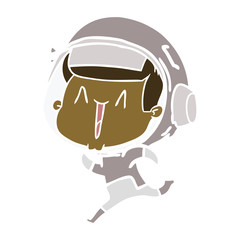 happy flat color style cartoon astronaut
