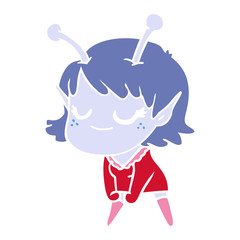 smiling alien girl flat color style cartoon