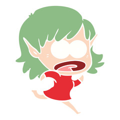 flat color style cartoon shocked elf girl