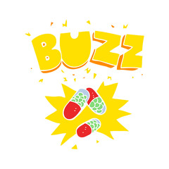 flat color illustration of a cartoon stimulant pills