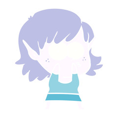flat color style cartoon elf girl staring