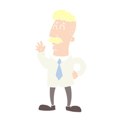 flat color illustration of a cartoon office man waving