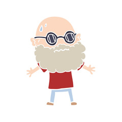 flat color style cartoon worried man with beard and sunglasses