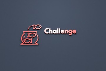 3D illustration of Challenge, red color and red text with dark grey background.