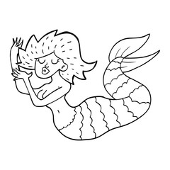 line drawing cartoon woman mermaid