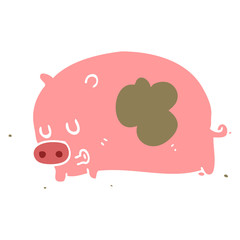 cute flat color style cartoon pig