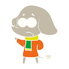 flat color style cartoon unsure elephant in scarf