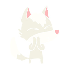 flat color style cartoon wolf whistling