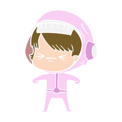 angry flat color style cartoon space girl