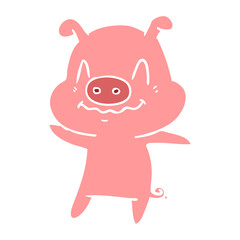 nervous flat color style cartoon pig