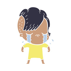 flat color style cartoon crying girl