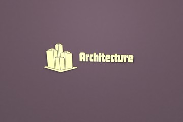 3D illustration of Architecture, yellow color and yellow text with purple background.