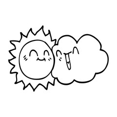 line drawing cartoon happy sunshine and cloud