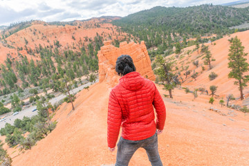 Fototapeta na wymiar Man overlooking red mountains Utah