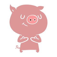 happy flat color style cartoon pig