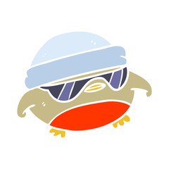 cool christmas robin flat color style cartoon with sunglasses