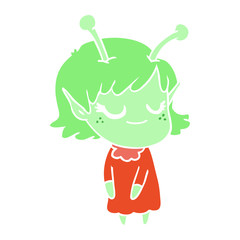 smiling alien girl flat color style cartoon