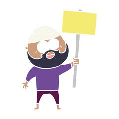 flat color style cartoon bearded man with signpost