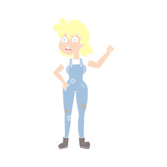 flat color illustration of a cartoon woman shaking fist