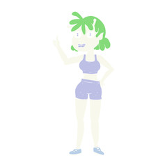 Fototapeta na wymiar flat color illustration of a cartoon alien gym girl