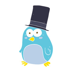 flat color illustration of a cartoon bird wearing top hat