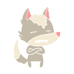 flat color style cartoon wolf showing teeth
